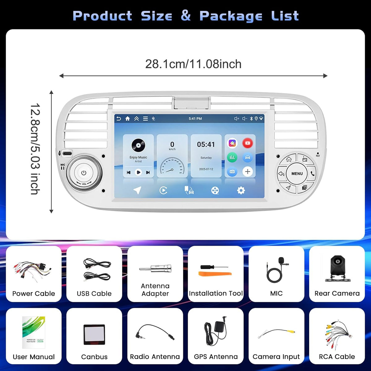 Hikity - Android autoradio met 7 inch scherm voor FIAT 500 2007-2015 autoradio met navigatie Bluetooth handsfree systeem touch display autoradio met WiFi/RDS/FM/USB/Spiegel/Canbus (wit)