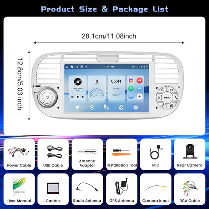 Hikity - Android autoradio met 7 inch scherm voor FIAT 500 2007-2015 autoradio met navigatie Bluetooth handsfree systeem touch display autoradio met WiFi/RDS/FM/USB/Spiegel/Canbus (wit)