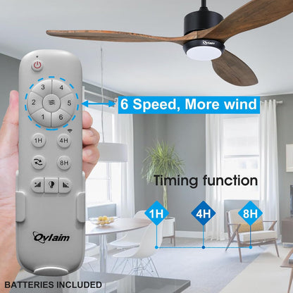 Ovalim 132 cm binnen buiten 3 bladen propeller Smart plafondventilator, stille DC motor massief houten plafondventilator met lichtafstandsbediening, app-besturing