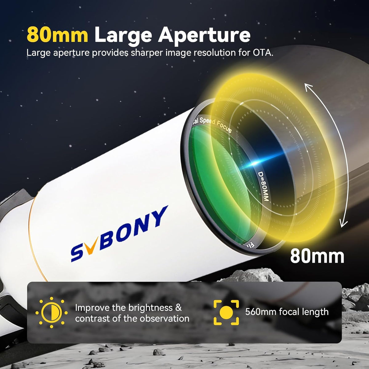 Svbony SV503 Telescope Refractor OTA, 80F7 Double ED Optical Tube Constructions Ultra Low Spread, with Dual Speed Focuser for Deep Sky Astrophotography Visual Astronomy - QUORE