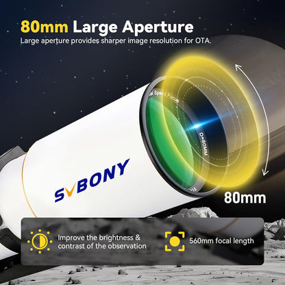Svbony SV503 Telescope Refractor OTA, 80F7 Double ED Optical Tube Constructions Ultra Low Spread, with Dual Speed Focuser for Deep Sky Astrophotography Visual Astronomy - QUORE