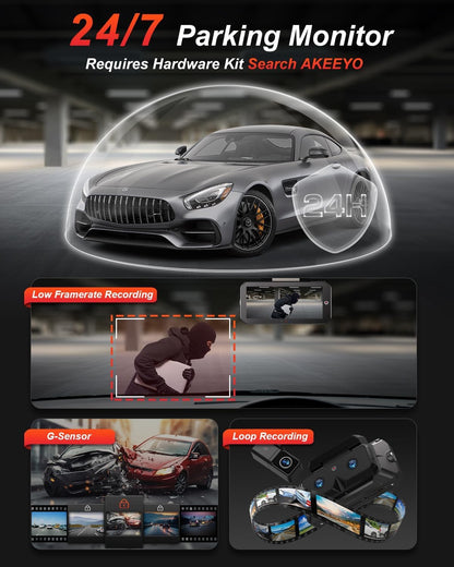 AKEEYO-EYES 2K 5 GHz WiFi dashcam voor en achter, 4 inch IPS touchscreen, dashcamera voor auto, 3 kanalen dashcam, GPS, ADAS & BSD, nachtzicht, WDR, spraakbediening, app, G-sensor, 24H parkeermodus +