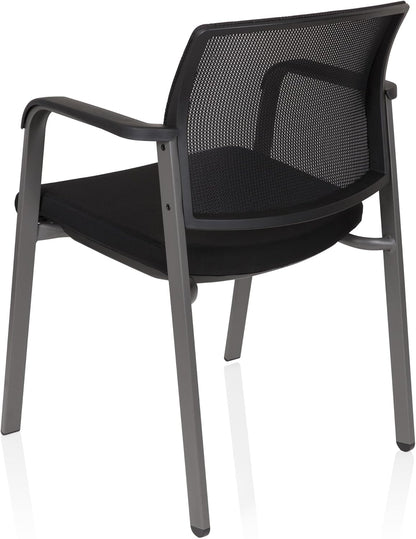 hjh OFFICE 738105 bezoekersstoel Meet stof/net zwart gevoerde stoel met armleuningen, stapelbare conferentiestoel