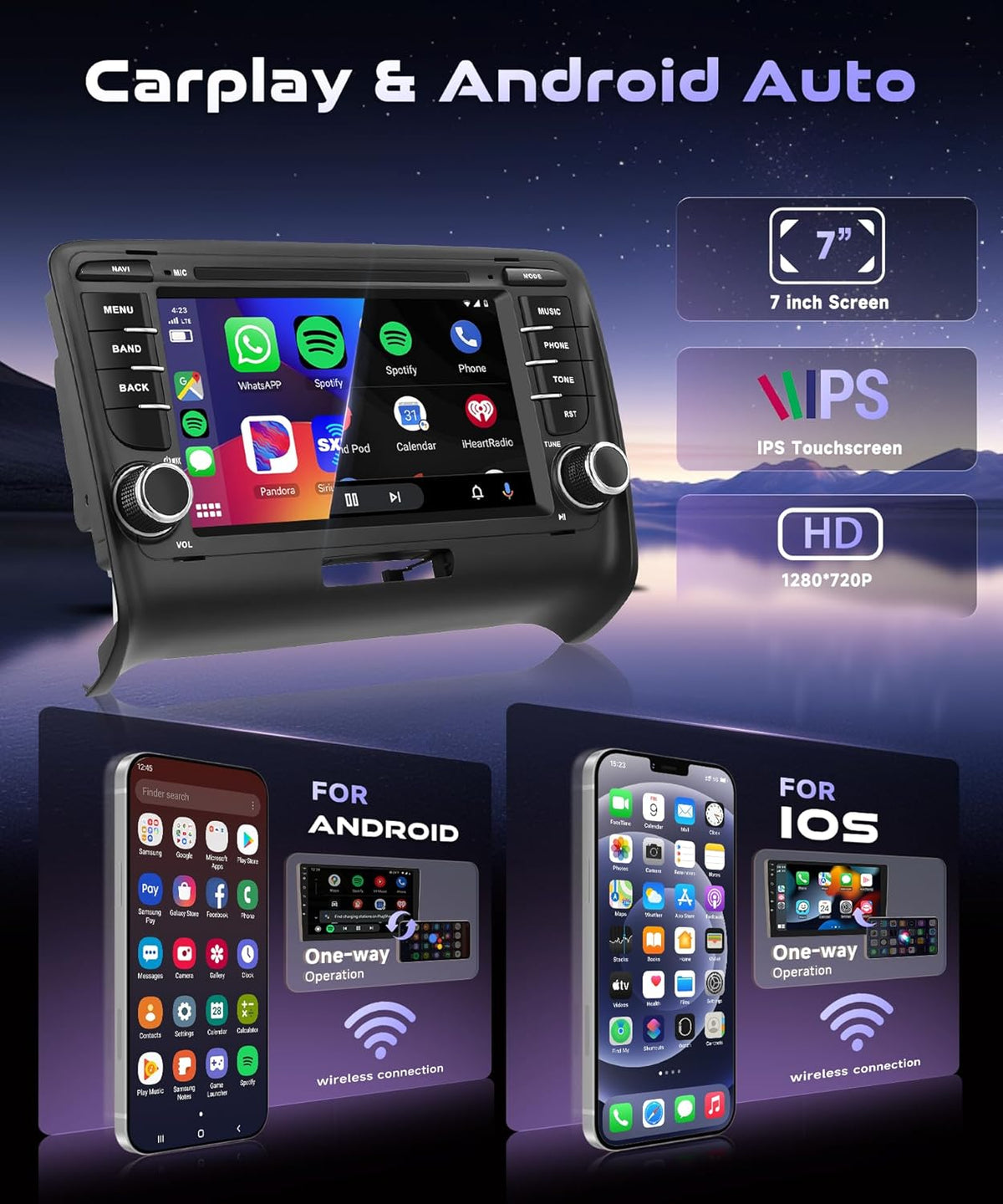 7" Bluetooth Autoradio – 2-DIN Radio – Multimedia Systeem – CarPlay Android Auto – WiFi GPS Navigatie – AHD Achteruitrijcamera – 4GB RAM 64GB ROM