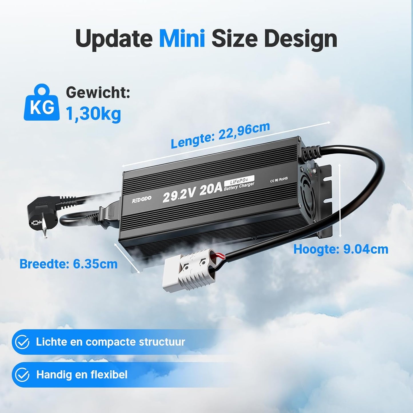 LiFePO4 Acculader – Batterijoplader – Accu Ladestation – Oplaadadapter – Stroomvoorziening – 29,2V 20A Snelladen – Hoge Laadefficiëntie