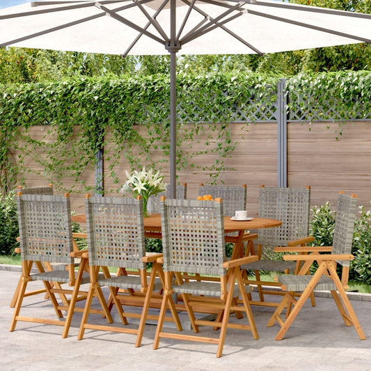 8 stuks tuinstoelen van rotan, polyethyleen, massief hout, grijs, met verstelbare functie en robuuste structuur voor buiten, duurzaam en comfortabel - QUORE