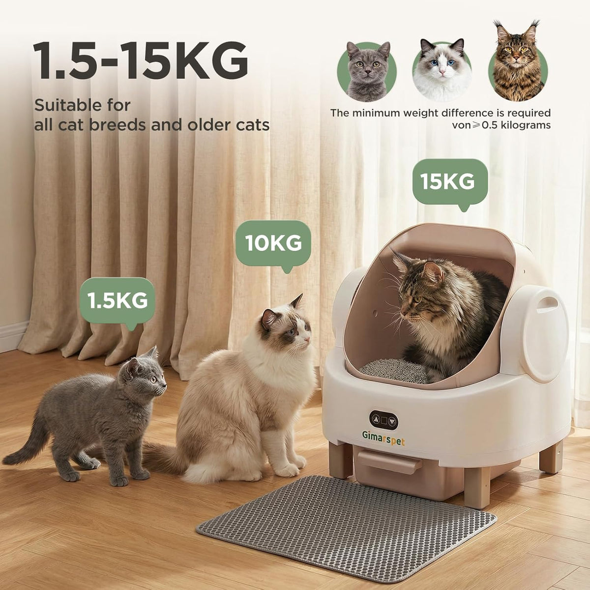 Gimars Open Top Design Zelfreinigende Kattenbak, Automatische Kattenbak voor Meerdere Katten & Senior Katten, App Control met Veiligheidssensoren, Lage Geur, Inclusief Vuilniszakken & Kattenbak
