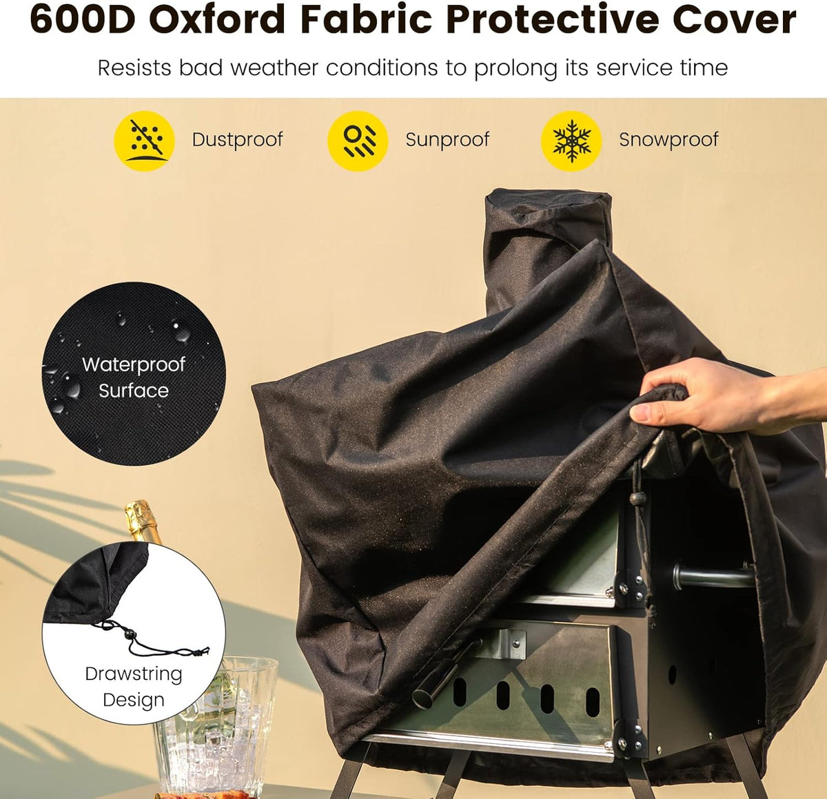 FANTASK Pizza Oven 2-Tier with Grill Grate, Outdoor Pizza Oven, Pizza Stone & Folding Legs, Pizza Shovel, Waterproof Cover - QUORE
