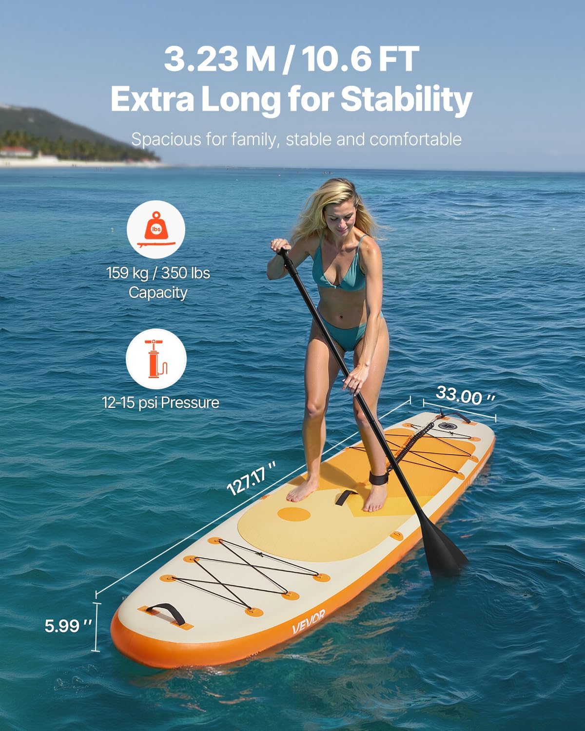 VEVOR Opblaasbaar stand-up paddleboard, met bordaccessoires, pomp, peddel, vin, telefoontas, rugzak, enkelriem, reparatieset, antislip deck voor jongeren en volwassenen