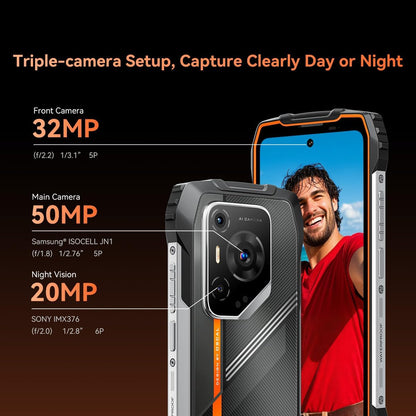 OSCAL PILOT 3 Rugged 5G Smartphone, 36 GB RAM + 256 GB (tot 2 TB), 6,78″ 2.4K 120 Hz Display, 50+32MP + 20 MP Night Vision, IP68/IP69K & MIL-STD-810H, Dual SIM/NFC/GPS, 2 jaar garantie, Zwart