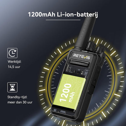 Retevis RT668B Walkie Talkies voor Volwassenen, Oplaadbare Walkie Talkies met 10-Voudige Oplader, PMR446 Professionele Portofoon, USB-C, voor School, Restaurant (Zwart, 10 Stuks)