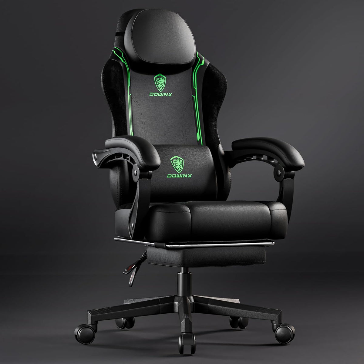 Dowinx Gaming Chair, Racing Gamer Chair, Ergonomic Gaming Chair with Lumbar Support, Gaming Chair, PU Leather, PC Chair, Widened Backrest, 150kg, Green - QUORE