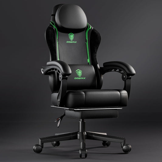 Dowinx Gaming Chair, Racing Gamer Chair, Ergonomic Gaming Chair with Lumbar Support, Gaming Chair, PU Leather, PC Chair, Widened Backrest, 150kg, Green - QUORE