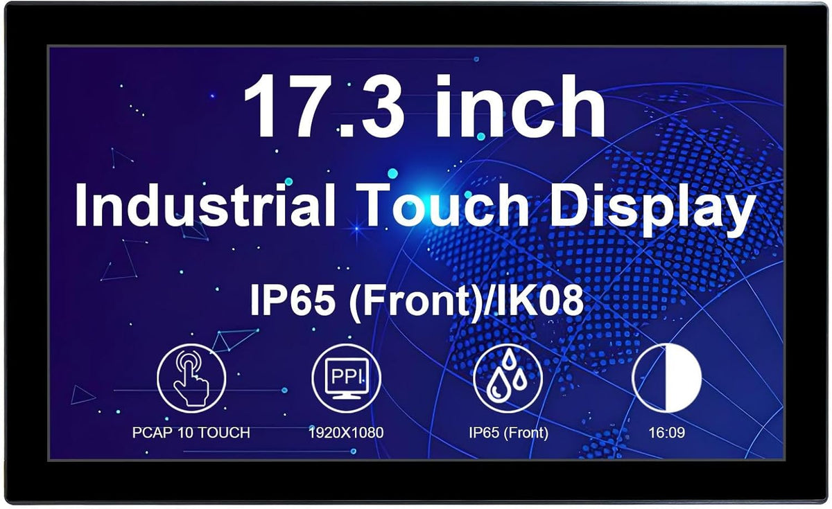 Industriële touchscreen-monitor – Touchmonitor – Touchscreen Monitor – Touchscreen Display – Monitor Met Touchscreen – 17,3 Inch Full HD – IP65 Front