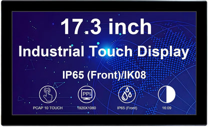 Industriële touchscreen-monitor – Touchmonitor – Touchscreen Monitor – Touchscreen Display – Monitor Met Touchscreen – 17,3 Inch Full HD – IP65 Front