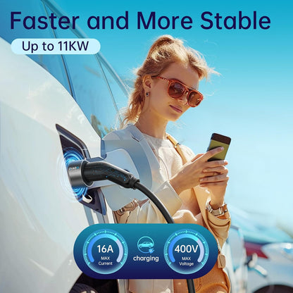 QIAO)) oplaadkabel type 2, Electric Car Type 2 to Type 2 IEC 62196 EV Charger Cable, Mode 3 EVs en PHEVs Fast Charging Cable with Carry Bag (11 kW, 10 M)