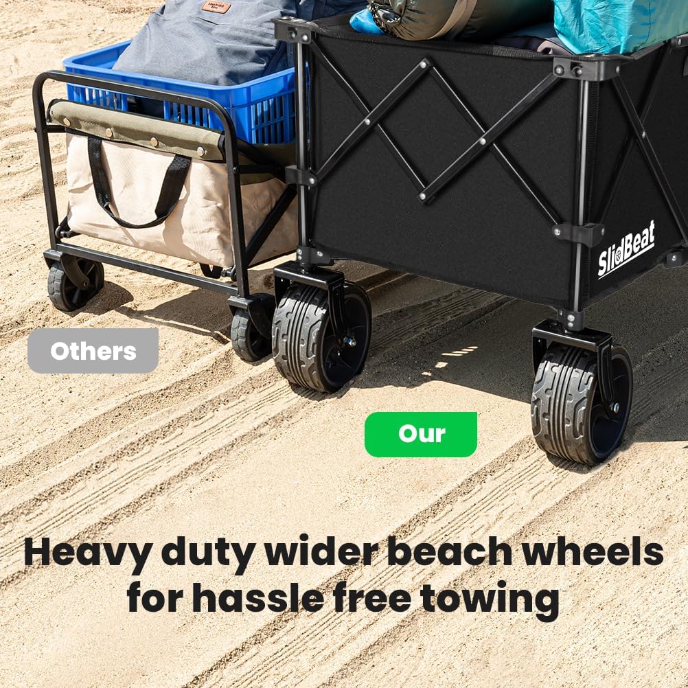 Strandwagen met grote universele wielen, 300 l, zware campingwagen met rebound-handvat, vouwwagen, camping, tuinwagen, inklapbare winkelwagen