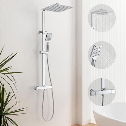 Vierkante Thermostatische Douche Mixer Set, Bevankly Vierkante Thermostatische Douche Systeem Chroom, Thermostatische Douche Bar Set