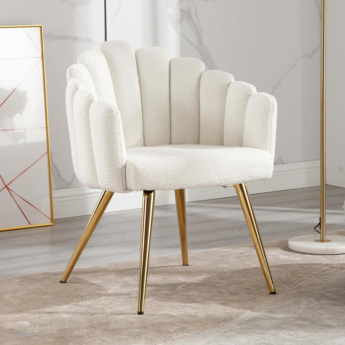 chairus Armchair Faux Fur Lounge Chair Living Room Upholstered Dressing Table Chair Bedroom Modern Accent Chair with Metal Legs White