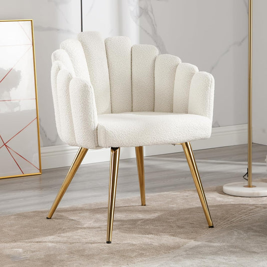 chairus Armchair Faux Fur Lounge Chair Living Room Upholstered Dressing Table Chair Bedroom Modern Accent Chair with Metal Legs White
