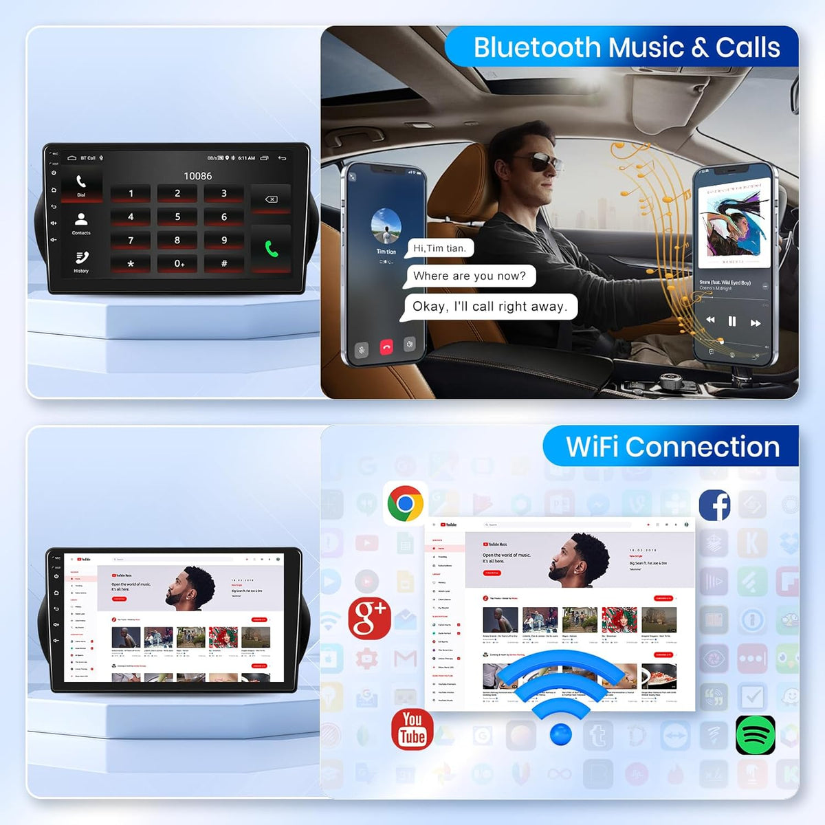 Podofo CarPlay autoradio voor Citroen Nemo/Peugeot Bipper/FIAT Fiorino, 10,1" 2G+64G touchscreen met draadloze CarPlay/Android Auto, Bluetooth, GPS + camera.