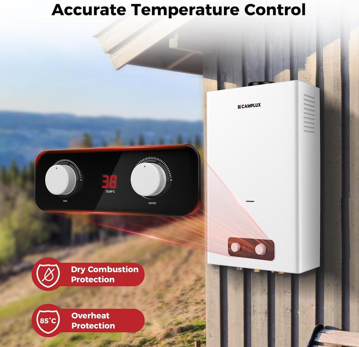 CAMPLUX 16 L Gas Boiler Tankless, Butaan (28-30 mbar)/ Propaan (37 mbar), 32 kW, BD422