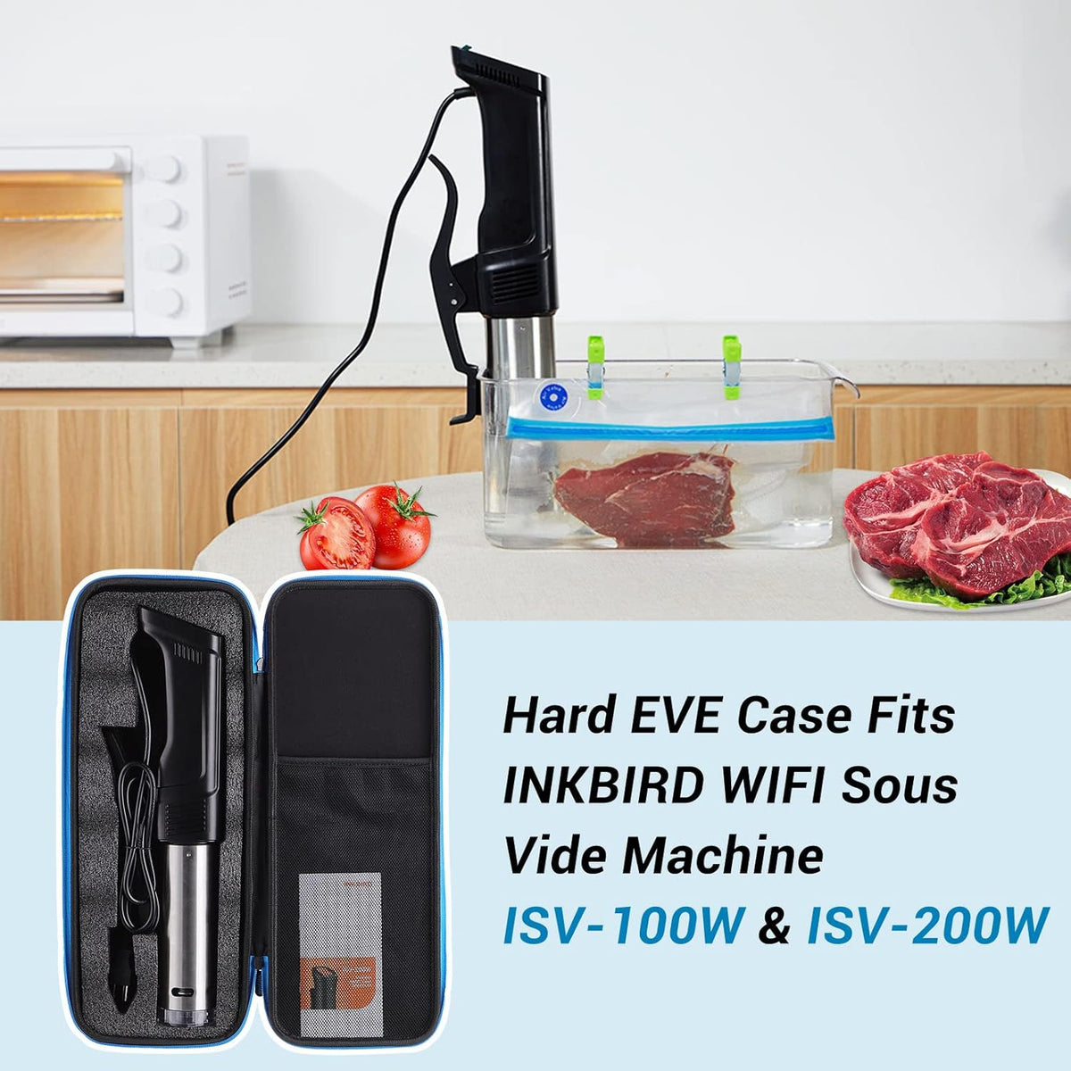 INKBIRD ISV-100W Sous Vide Stick + Beschermhoes | WiFi Roner Professioneel vacuümkoken op lage temperatuur 1000 W, Roner Stijve EVA-tas voor Transport, Antikras, Antistof, Zwart