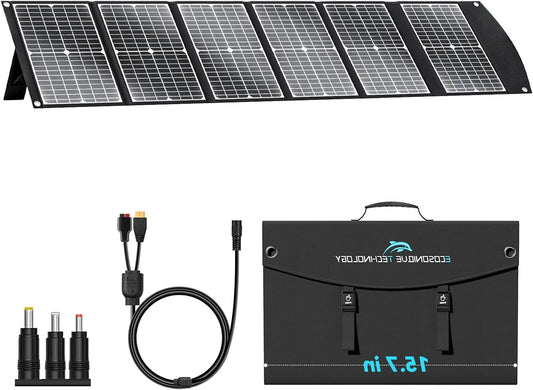 Ecosonique 100W Foldable Solar Charger, Portable Solar Charger, Fast Charging with USB-C PD3.0 USB-A QC3.0 DC 20 V, Light with Stand for Camping, Power Station, Solar Generators - QUORE