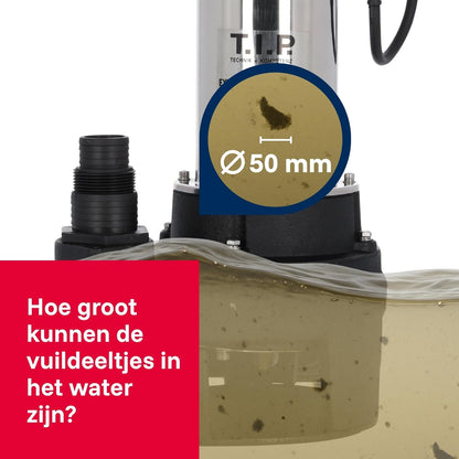 T.I.P. Extrema CUT 300/18 CX 30277 Vuilwaterpomp, met Reamer Grinding versnijdingspomp, debiet van 18.000 l/u, gietijzeren pompbehuizing, vloeistoffen tot 50 °C, ca. 4 min. tot 90 °C mogelijk