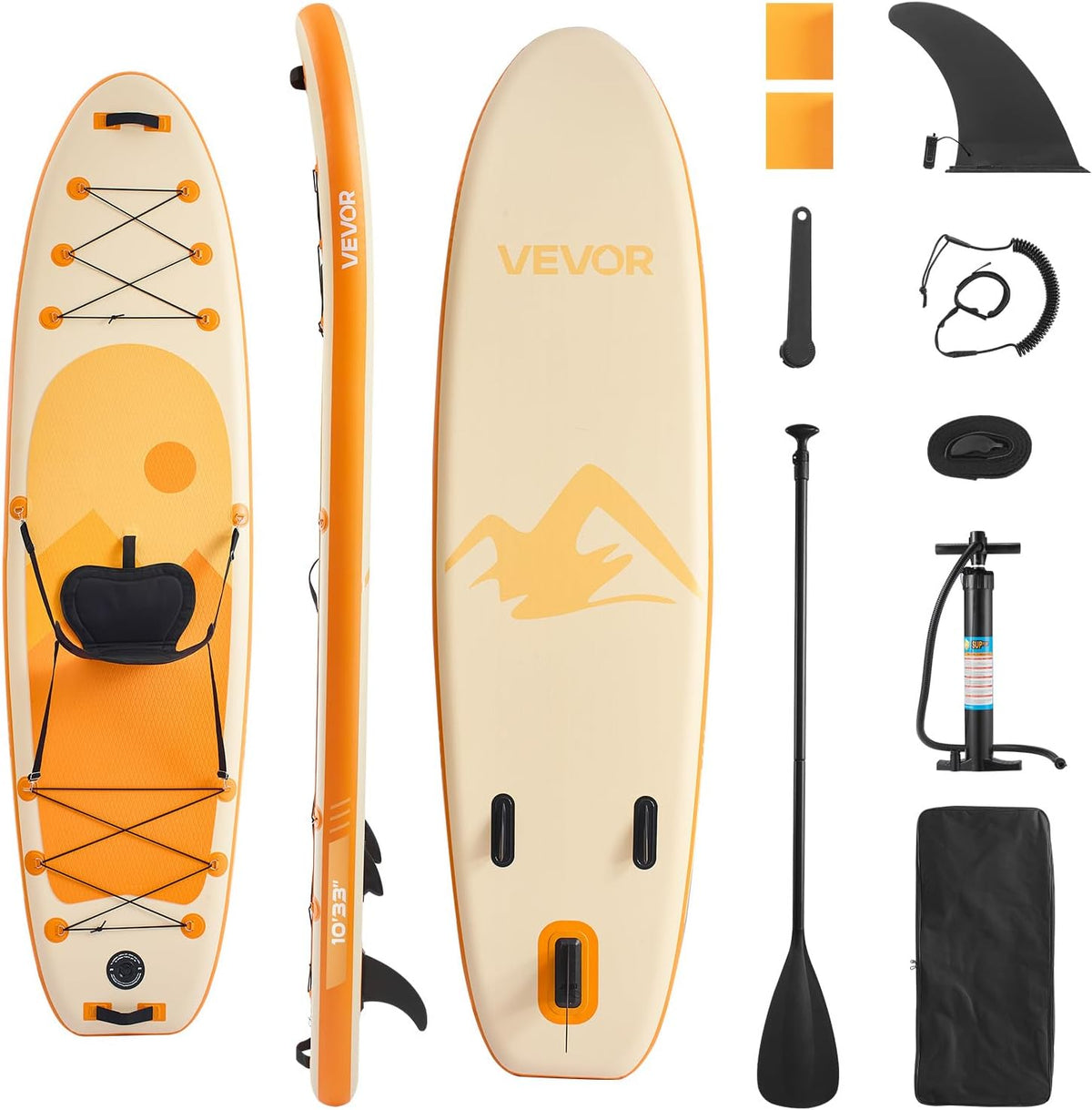 VEVOR Opblaasbaar peddelboard met zitting 304,8 x 83,8 x 15,2 cm ultralicht SUP-paddleboard met accessoires, pomp, peddel, vin, rugzak, enkelriem, voor jongeren en volwassenen