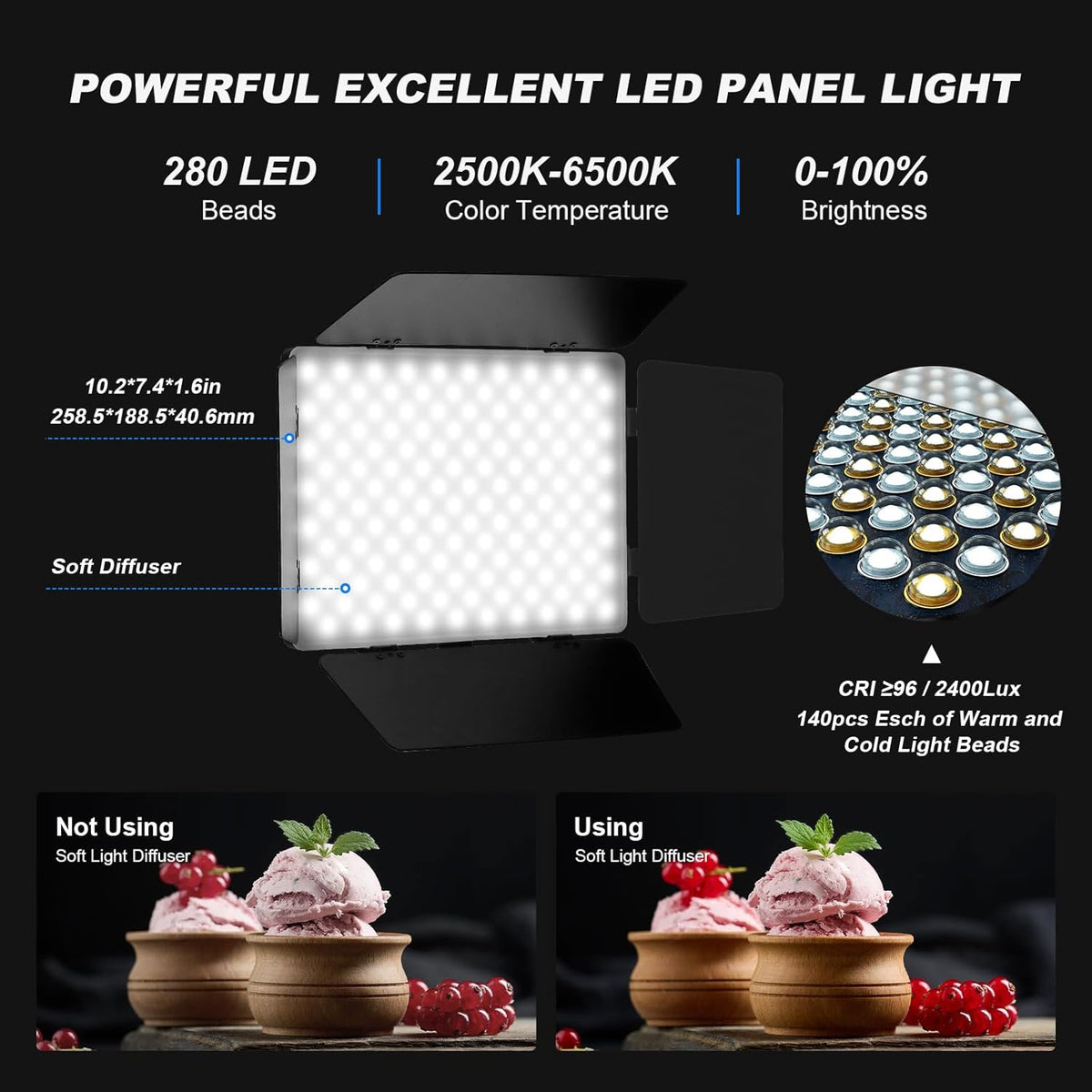 Soonpho Set van 2 LED foto-videolampen paneel met barn doors 2800-6500K dimbaar 20W licht fotografie studio videoverlichting met 1,6m statief en mobiele telefoon houder voor video YouTube live