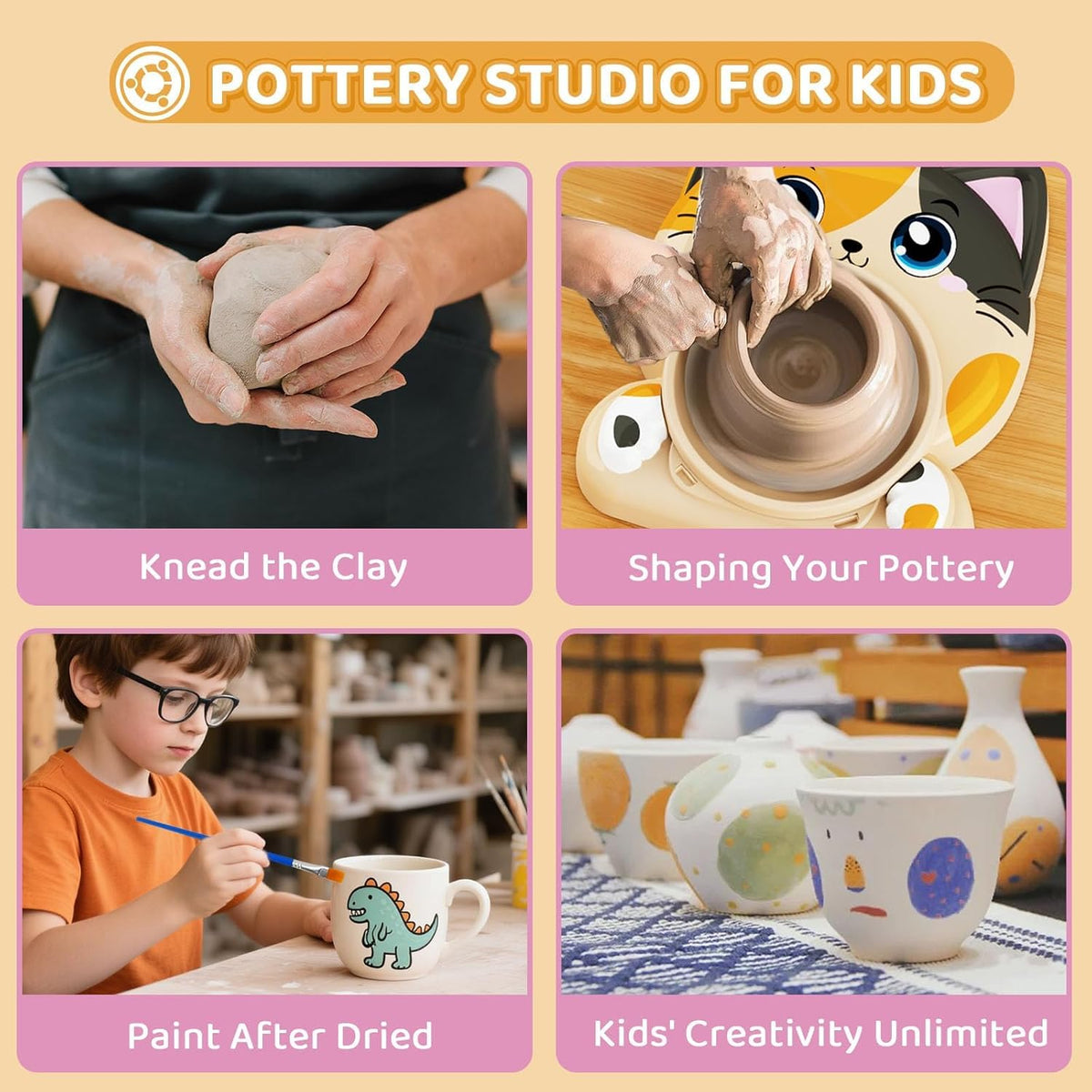 Insnug Aardewerk wiel voor kinderen - Aardewerk kunst en ambachten voor kinderen van 8-12 jaar met 3-pack schilderset luchtdroge klei kunstbenodigdheden speelgoed voor meisjes jongen kerstcadeau voor