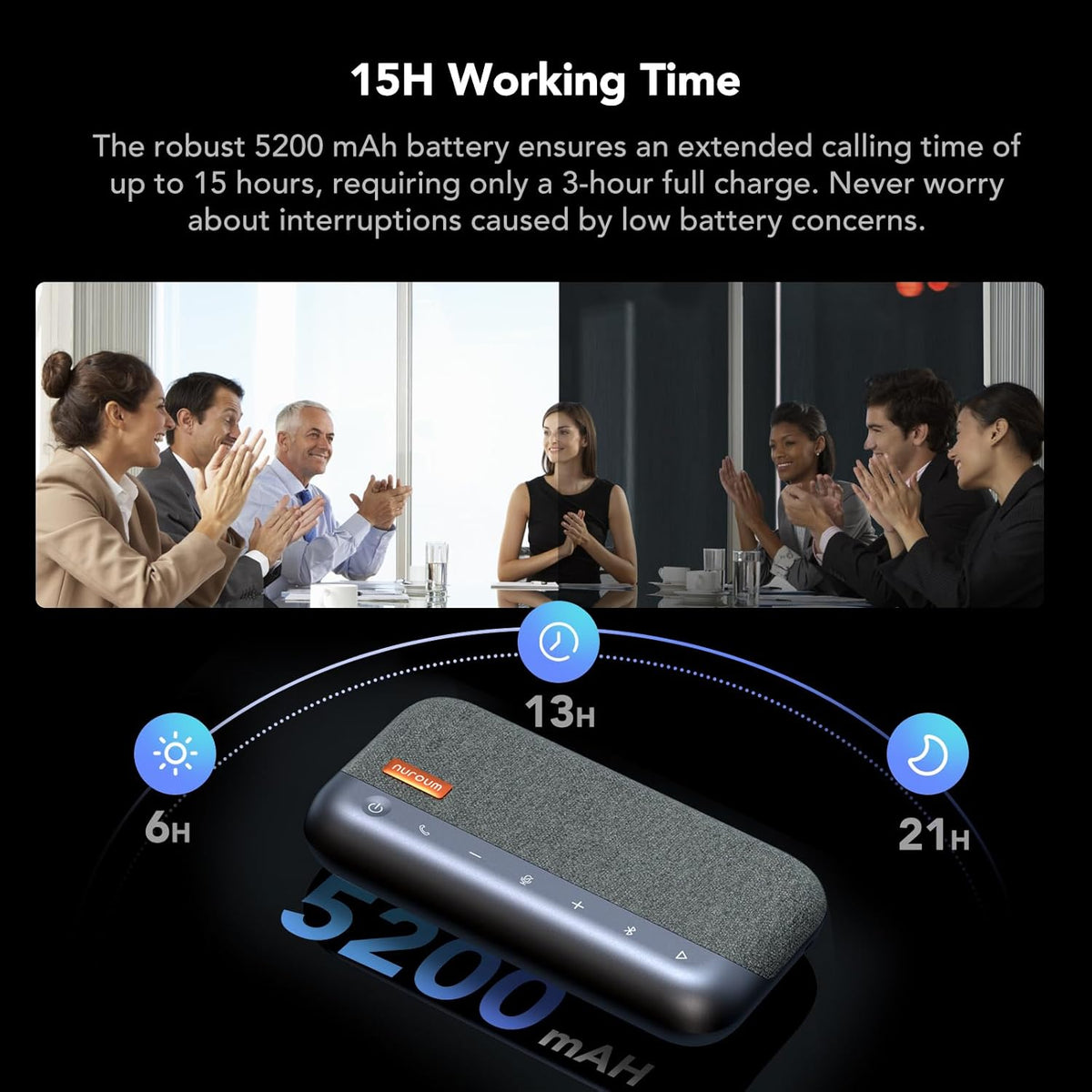 Nuroum A35 conferentieluidspreker en microfoon, AI-aangedreven ruisonderdrukking, 32 kHZ 13 ft Voice Pickup/Daisy Chain, Bluetooth/USB handsfree, compatibel met Zoom/Teams/Google Meet