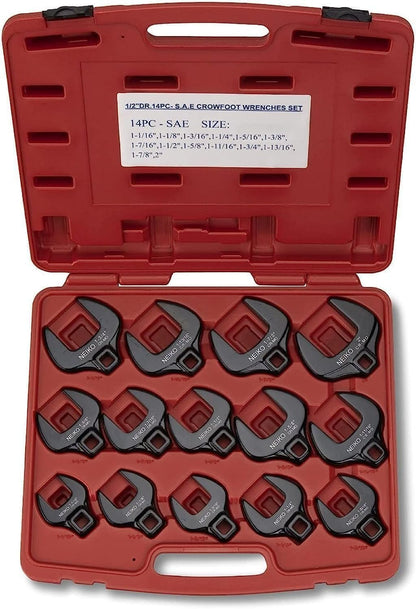 Neiko® 03325 A 1/2 aandrijving Sae Crowfoot-sleutelset, Jumbo grootte, CR-MO, 1-1/40,6 cm - 5,1 cm | 14-delig