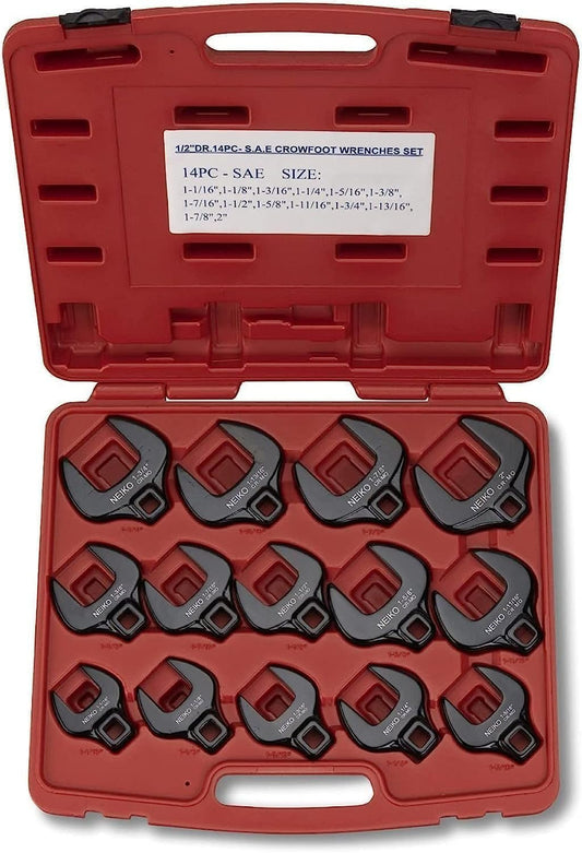 Neiko® 03325 A 1/2 aandrijving Sae Crowfoot-sleutelset, Jumbo grootte, CR-MO, 1-1/40,6 cm - 5,1 cm | 14-delig