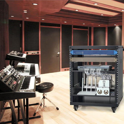 VEVOR 12U AV-rackstandaard, 500 lb-capaciteit, netwerkstereo-opname studiorek met afsluitbare zwenkwielen ronde en vierkante gaten, speciale ventilatieopeningen voor 19 inch audio video muzikale en