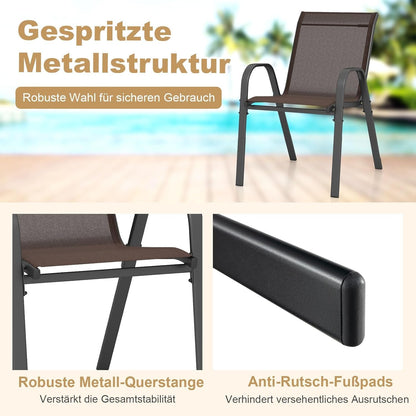 FANTASK Set van 4 stapelbare tuinstoelen, van textiel en metalen frame, stapelstoelen tot 150 kg belastbaar, terrasstoelen met armleuningen, balkonstoelen voor balkon, tuin, terras, zwembad