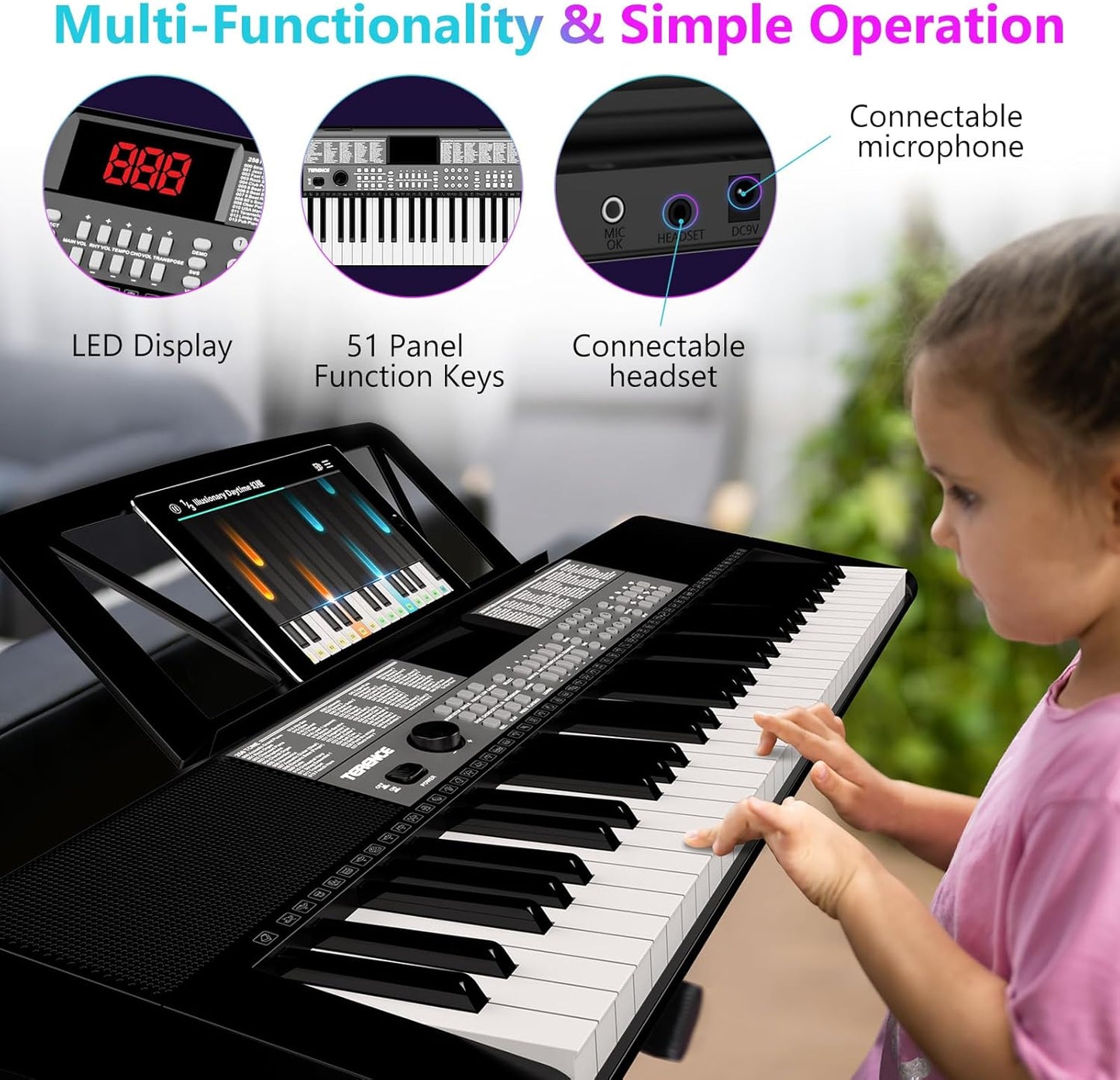 Digitale Piano 61 Toetsen – Keyboard – Elektrische Piano – Pianotoetsenbord – Pianokeyboard – Dubbele Toetsenbordfunctie – 255 Geluiden, 255 Ritmes En 24 Demo’s