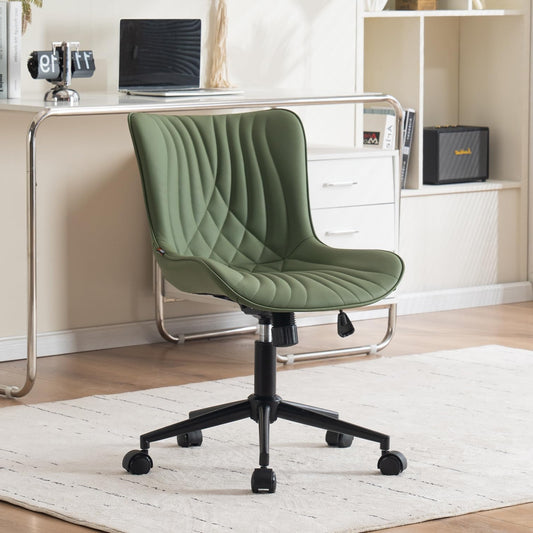 YOUTASTE Ergonomic Office Chair, Rocking Swivel Chair, Lounge Chair, Height Adjustable, 360° Faux Leather, Swivel Chair with Wheels, Home, Computer, Work, Modern Vanity Chair, Olive - QUORE