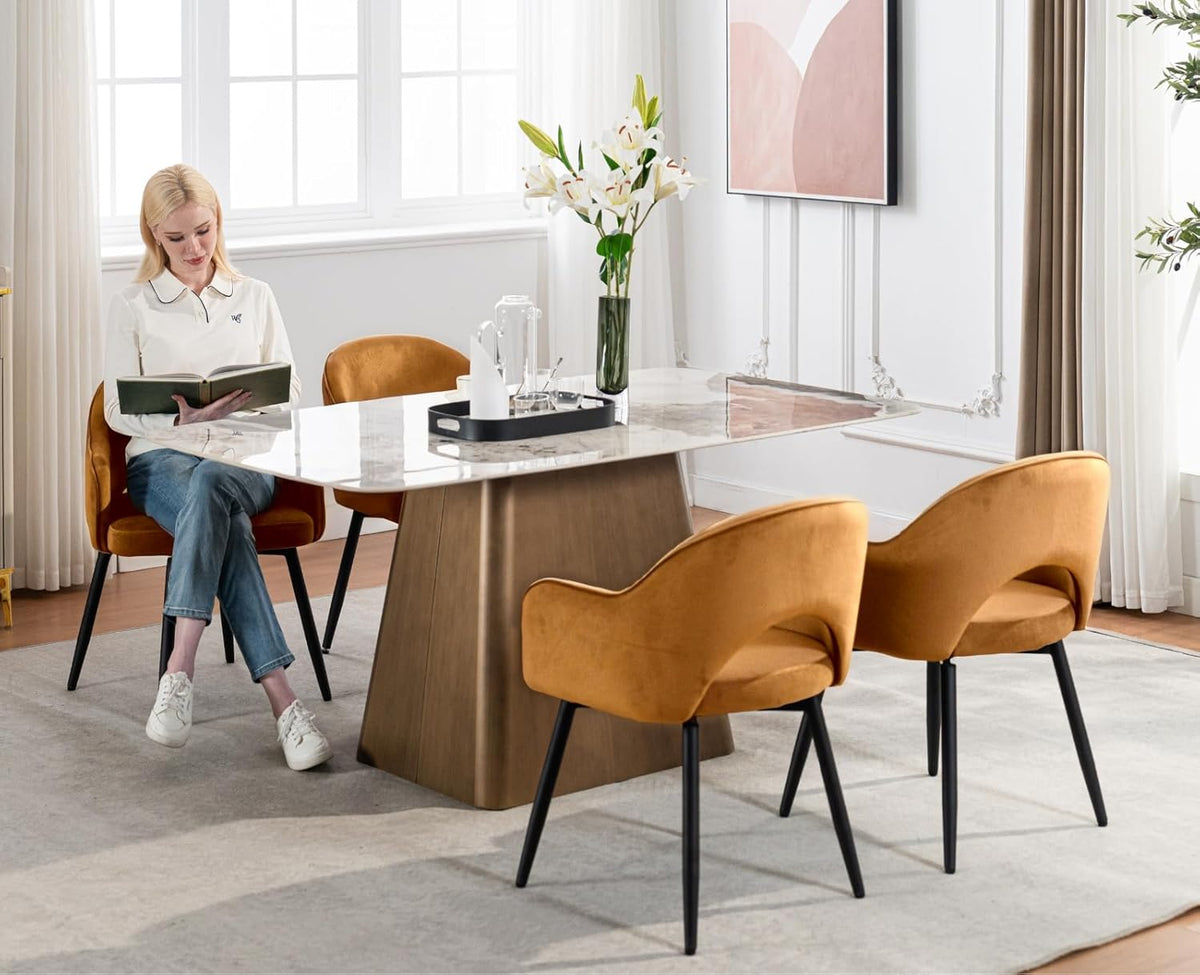 chairus Velvet Dining Chairs Set of 4 Upholstered Side Chairs Modern 360° Rotatable Recliner Accent Chair for Home Office Living Room (Yellow-4(Velvet)) - QUORE