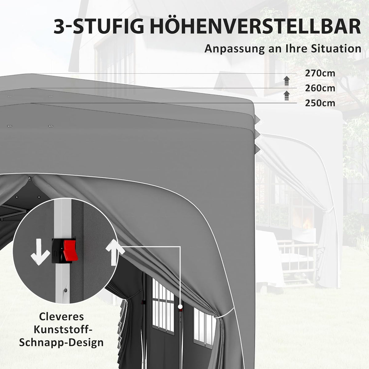 Outsunny Pavillon approx. 3x6m, wasserabweisend Stabil Winterfest Pop-up Faltpavillon, UV Schutz 50+, Faltbar Partyzelt Gartenzelt mit 6 Seitenteilen Tasche Gartenpavillon für Camping Garten, Hellgrau - QUORE