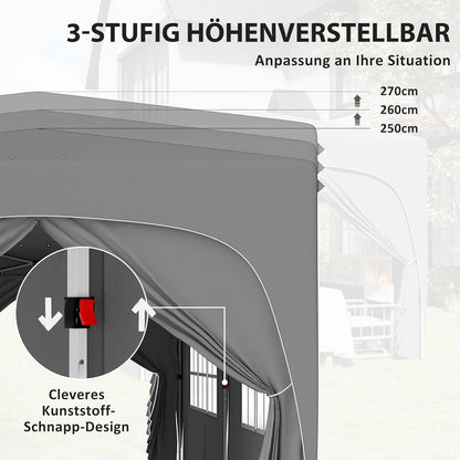 Outsunny Pavillon approx. 3x6m, wasserabweisend Stabil Winterfest Pop-up Faltpavillon, UV Schutz 50+, Faltbar Partyzelt Gartenzelt mit 6 Seitenteilen Tasche Gartenpavillon für Camping Garten, Hellgrau - QUORE