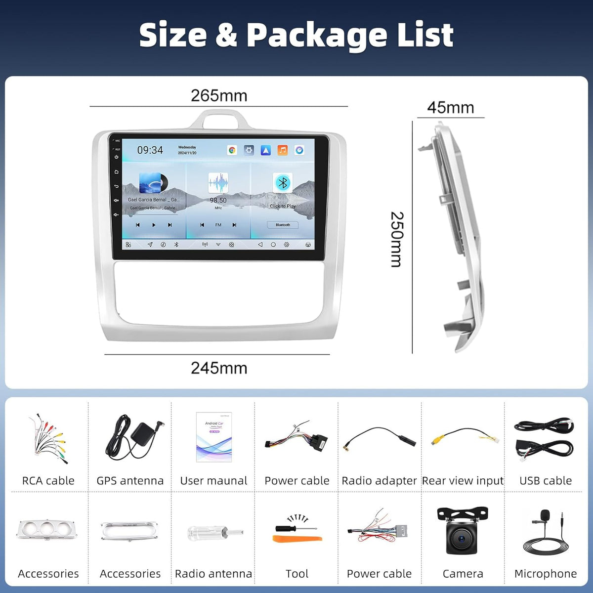 8 Core Qualcomm Android 15 4+64G Autoradio für Ford Focus Exi MT 2 3 MK2 MK3 2004-2011, 9 "Touchscreen Radio mit CarPlay Android Auto GPS WiFi FM/RDS DSP 3D Auto Modell Showcase+Rückfahrkamera
