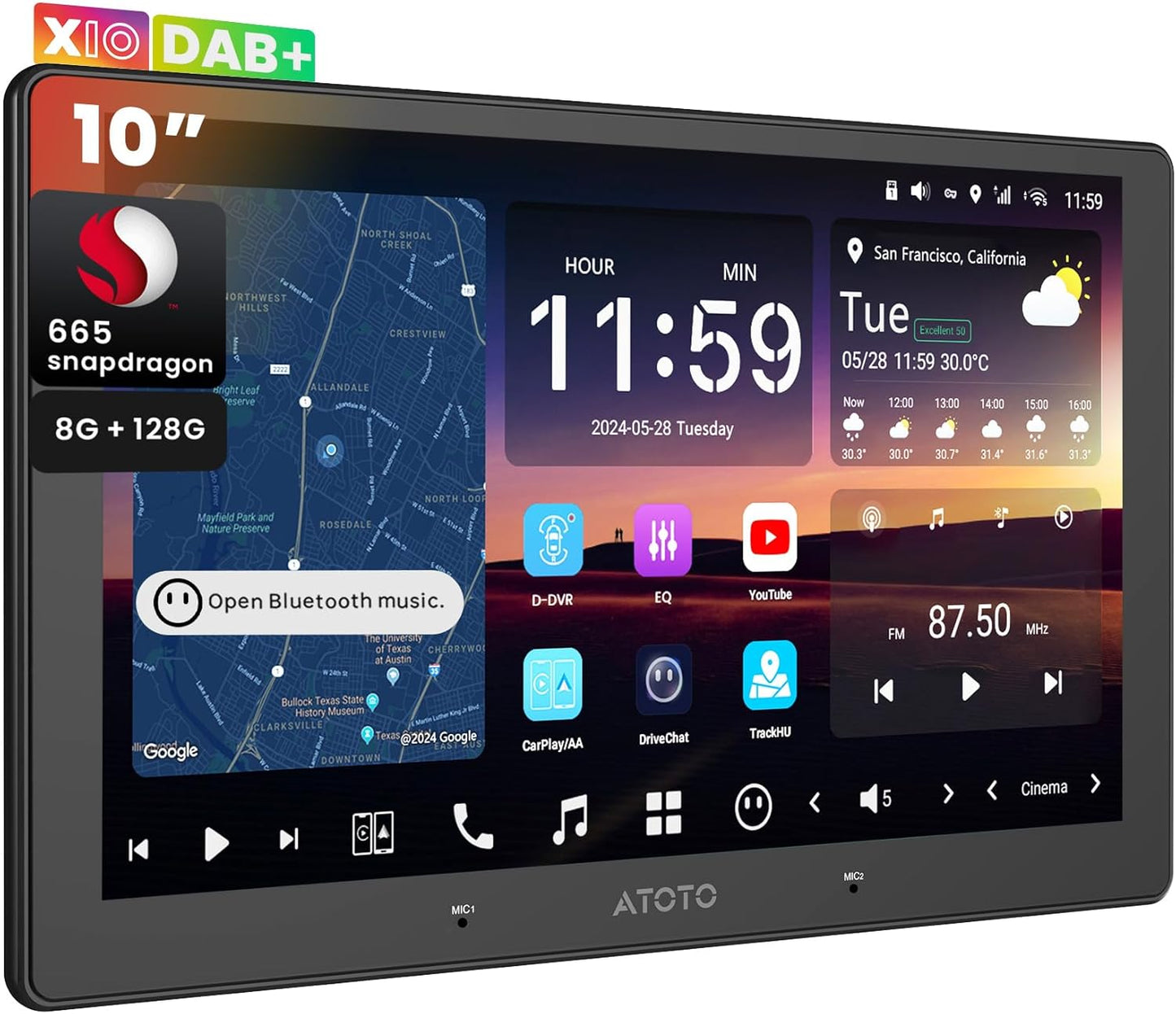 Autoradio – Auto Radio – 2-DIN Multimedia Speler – Android Auto – Apple CarPlay – 10,1" QLED Scherm – DAB+ Radio & 4G LTE Connectivity