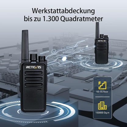Retevis RT668 Walkie Talkie met Oortjes, PMR446 Licentievrije Radio met 6-Weg Oplader, Oplaadbare Walkie-talkies Lange Afstand, 16CH Draagbare Handheld Transceiver VOX voor Beveiliging(Zwart, 6 Stuks)