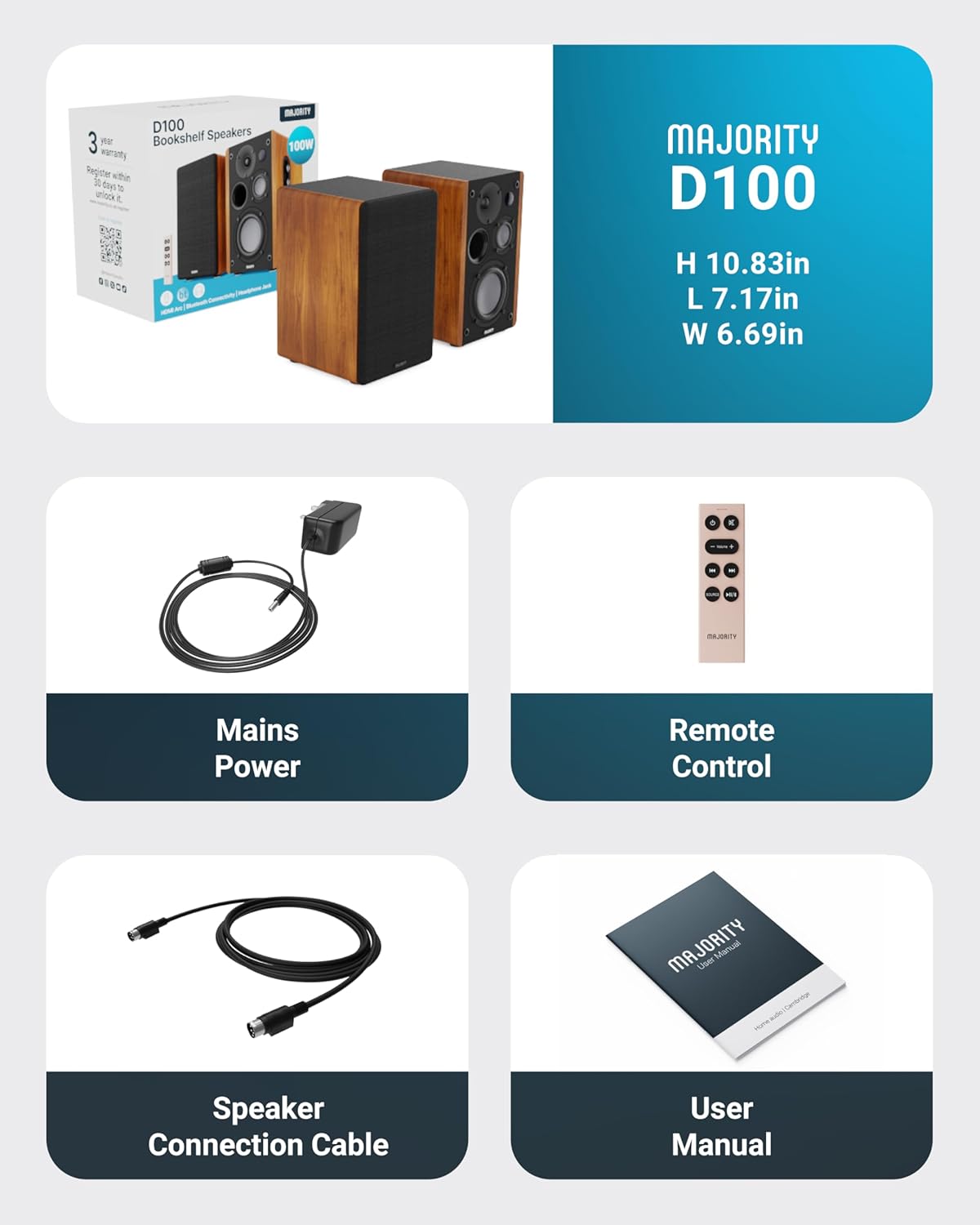 Bluetooth Luidsprekerboxen Set – Boekenplank Speakers – Actieve Luidsprekers – Stereo Luidsprekers – Plankluidsprekers – 100 W Vermogen – HDMI ARC, Optisch, AUX En Phono