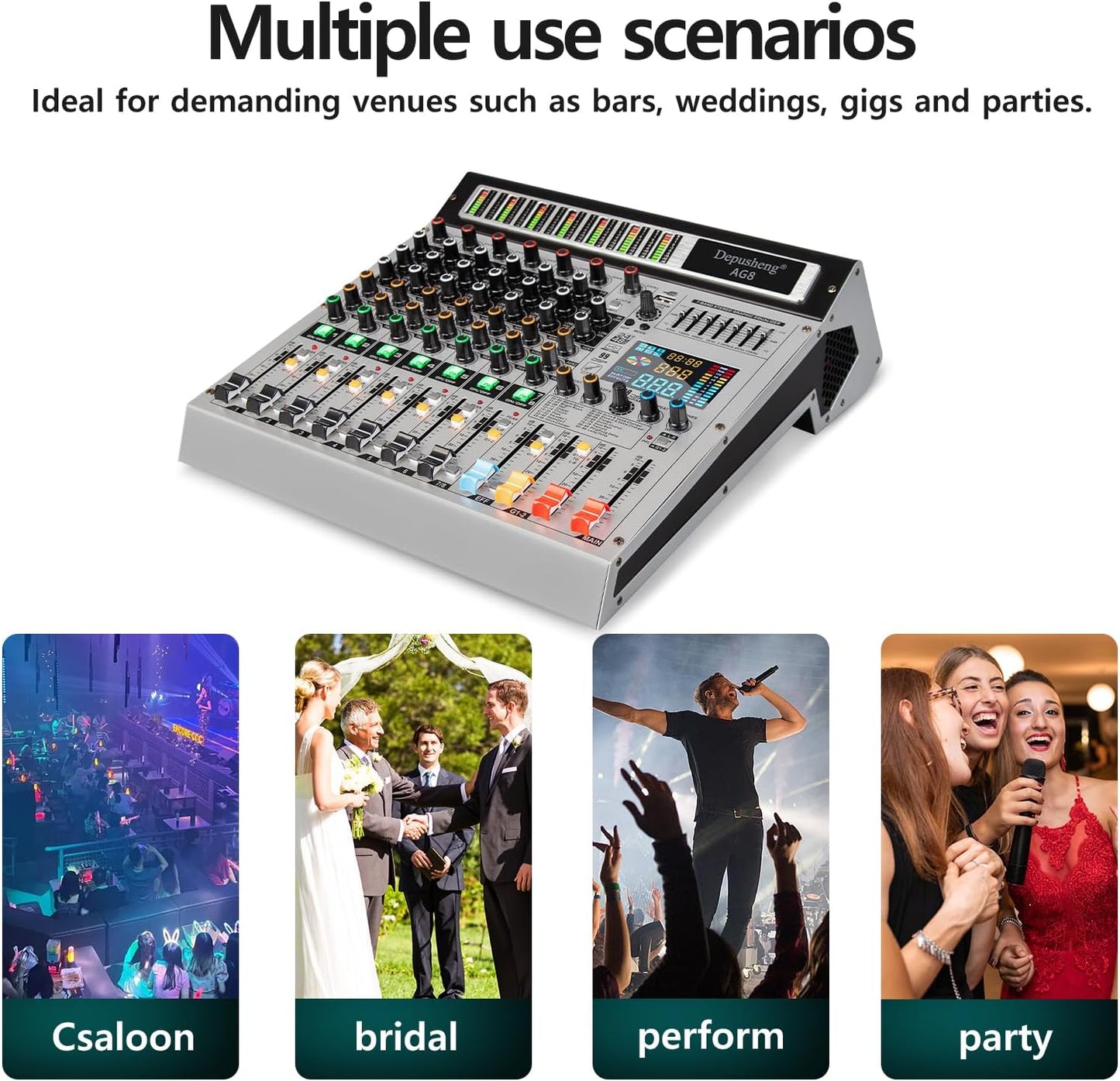 DJ-mixer – Mengpaneel – Mengtafel – Audio Mixer – Soundmixer – 8-Kanaals – USB & Bluetooth – 48V Fantoomvoeding