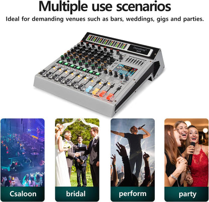 DJ-mixer – Mengpaneel – Mengtafel – Audio Mixer – Soundmixer – 8-Kanaals – USB & Bluetooth – 48V Fantoomvoeding
