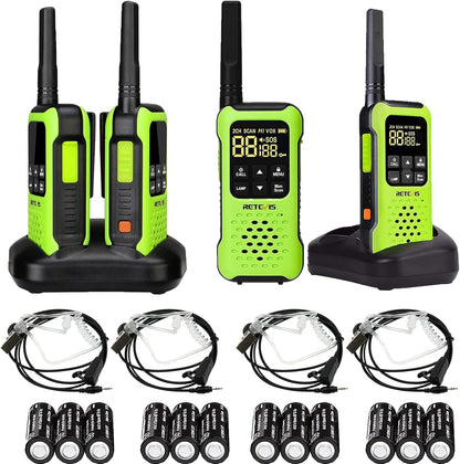 Retevis RT649P Walkie Talkie Oplaadbaar, Ip67 Waterproof Float, PMR 446 Licentievrij 16 Kanalen, Led Zaklamp, Ctcss/Dcs Vox, Walkie Talkie Headset (2 Paar, Groen)