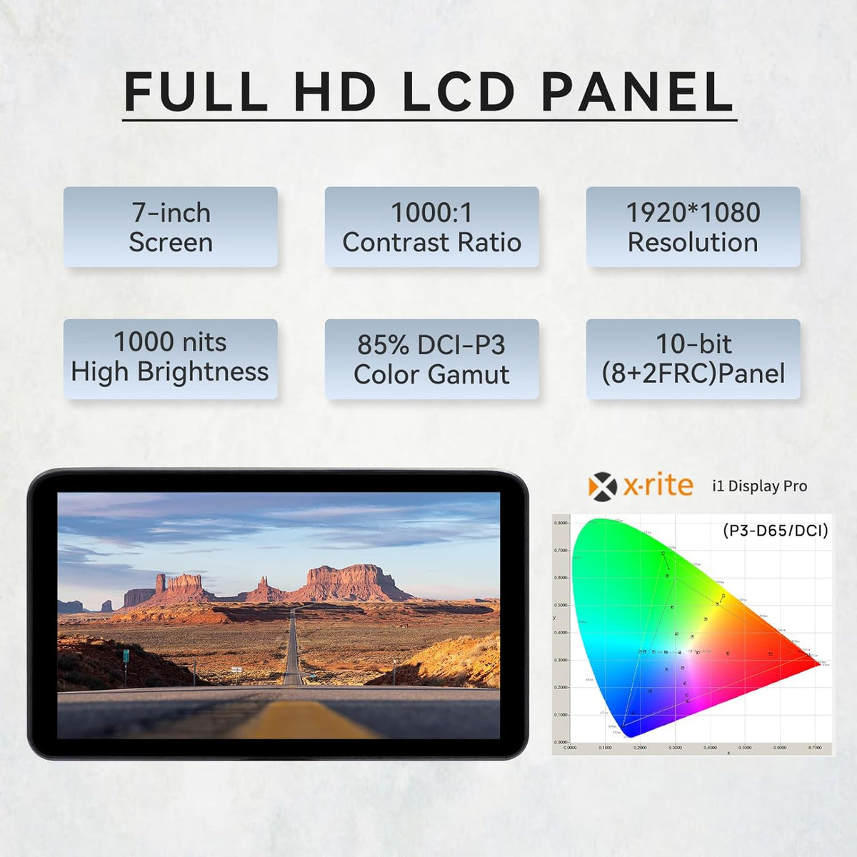 Camera-Veldmonitor – Videomonitor – Cameramonitor – DSLR-Monitor – 7 Inch Touchscreen – 1000 Nit Helderheid